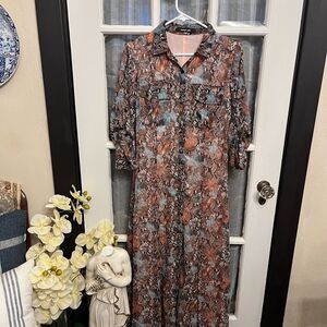 Sugarlips Long Sleeve Button Down Multicolor Snake Print Dress